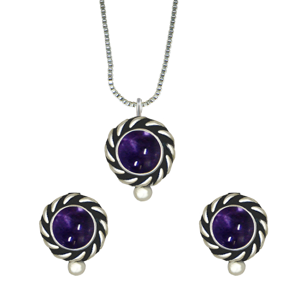 Sterling Silver Petite Necklace Earrings Set Iolite